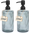 Segbeauty 16.9oz Glass Soap Dispenser for Kitchen, 2 Pack 500ml Large Pump Bottles with Blank Tag, Shower Soap Dispenser Bathroom Modern Decor Kitchen Hand Dish Shampoo and Conditioner Dispenser