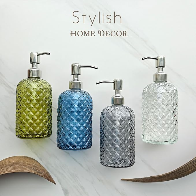 JASAI 18Oz Gray Glass Soap Dispenser with Rust Proof Pump, Refillable Kitchen soap Dispenser for Dish Soap, Bathroom Soap Dispenser for Dispense Hand soap, Lotion.