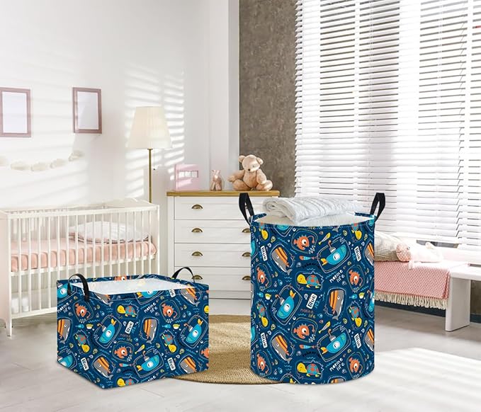 Rectangular Storage Basket Empty,Storage Bin with Handles,Room Decor,Gift Basket,Book Box(Line Ocean)