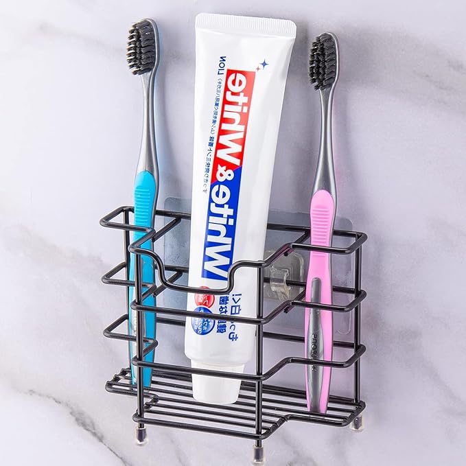 Stainless Steel Toothbrush and Toothpaste Holder for Bathroom - 3-Slot Organizer with Modern Black Design, Space-Saving and Hygienic Bathroom Storage for Countertop or Shower (Medium)