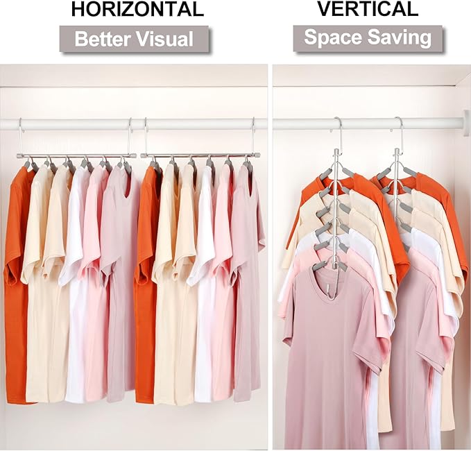 TOPIA HANGER Clothes Hanger Space Saving, 6 Tier Shirt Coat Hangers Space Saving No Bump Shoulder Hangers with No Slip Foam Padded Closet Organizers and Storage for Men and Women 2 Pack CT64G