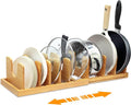 MinBoo Bamboo Expandable Pot Lid Organizer, Pot and Pan Organizer Drawer Organizer for Pot Lids, Adjustable 10 U-Shaped Dividers for Kitchen Cabinet Organizers and Storage (Bamboo-1)
