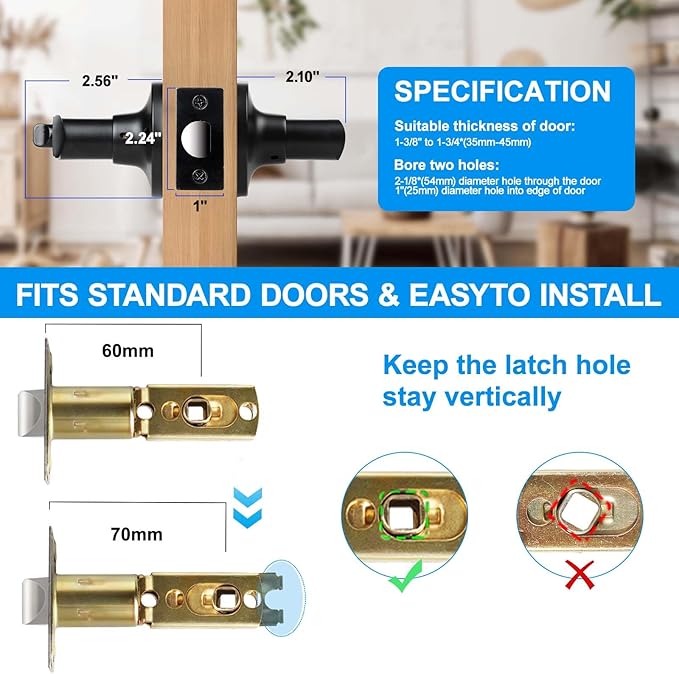 Privacy Door Levers, 5 Pack Matte Black Door Handles, Bed and Bath Door Locksets Heavy Duty Keyless Interior Handles, Reversible for Left Right Handed Doors
