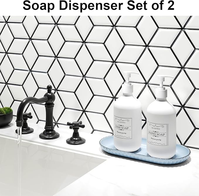 White Soap Dispenser Set of 2 - Kitchen & Bathroom, Hands & Dishes Soap Dispenser