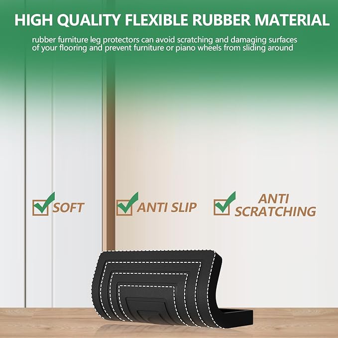 Rubber Furniture Coasters 8 Pcs 3.5” Square Furniture Caster Cups Non Slip Leg Protectors Pads