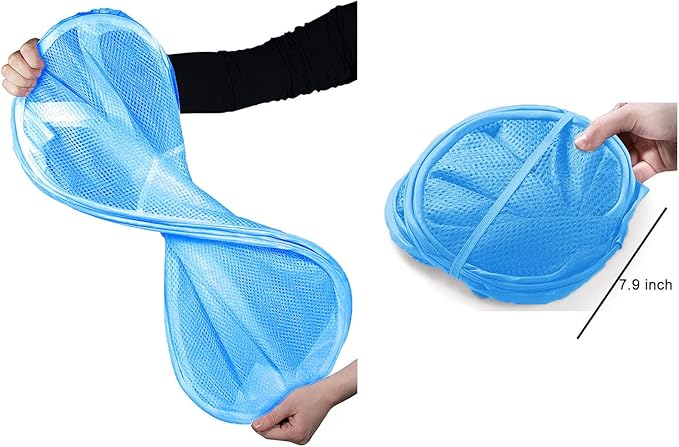 Larpur Pop up Laundry Hamper, Collapsible Laundry Basket, Portable Mesh Clothes Hamper for Home Room, College Dorm, Apartment, Foldable Hamper with Carry Handles, Sky Blue