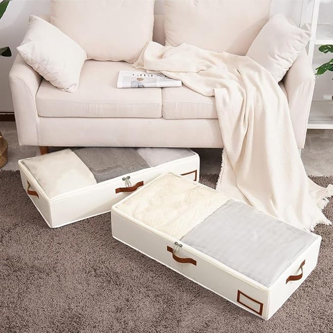 2 Pack Under Bed Storage Containers, Foldable Closet Organizers and Storage Bags with Sturdy Handle Ultra Thick Under Bed Organizer Bin for Comforter, Sweaters, Pillows Shoes, Clothes.