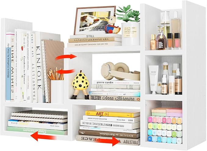 Desk Shelves Desktop Orgnizer Shlef - White Office Organization for Top of Desk Organizers and Accessories Corner Bookshelf Table Top Shelving Small Hutch Decorations for Women Office