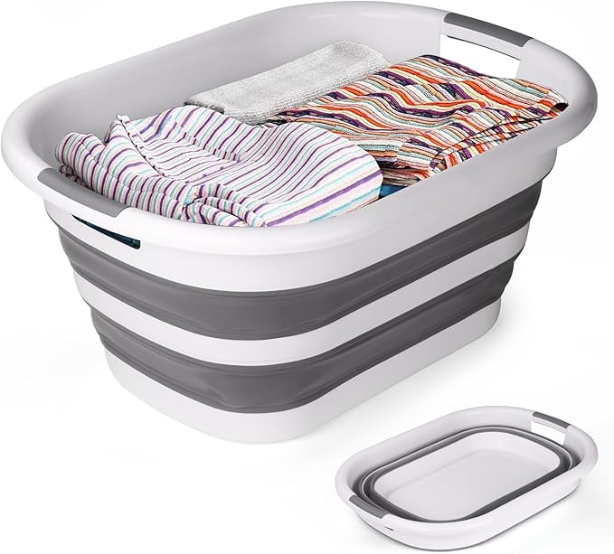 Collapsible Laundry Basket 40L(10.5 Gallon) – Plastic Foldable Pop-Up Hamper with 2 Grip Handles for Dorm Bedroom Bathroom