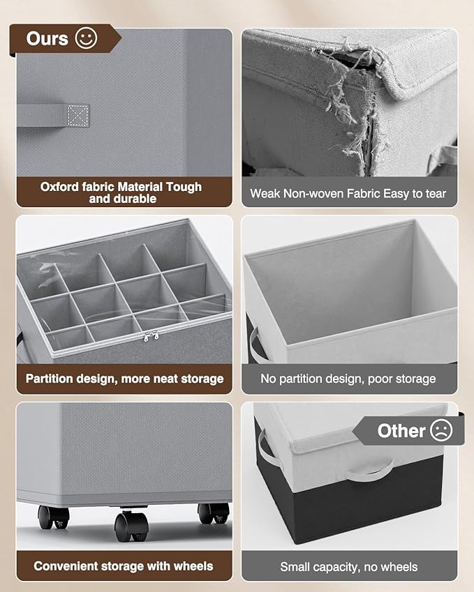HOUSE AGAIN 2 Pack Shoe Organizer for Closet with Wheels, Shoe Storage Box, Shoe Storage Organizer with Adjustable Dividers and Clear Cover, Space-Saving & Fits up to 12-24 Pairs of Shoes