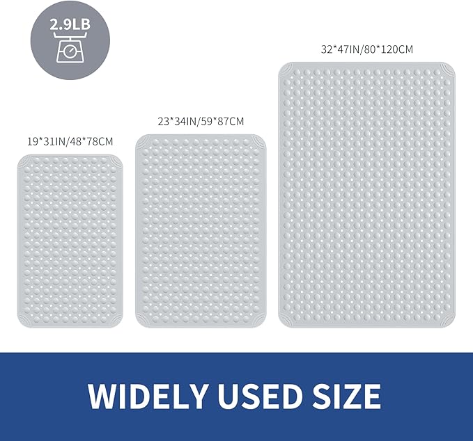 OTHWAY Large Shower Mat 34"x 23", TPE Non Slip Shower Mat for Walk in Shower Stall, Inside Shower Mats with Drain Holes Suction Cups, Anti-Slip for Elderly Kids (Light Grey)