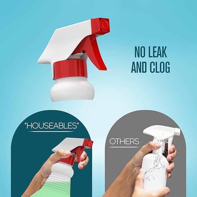 Spray Bottles, Empty Sprayer Bottle, Heavy Duty Cleaning Nozzle, 24oz, 3 Pack, Plastic, Industrial, Professional, Refillable, for Water, Alcohol, Bleach, Detailing, All Purpose Cleaner, Houseables