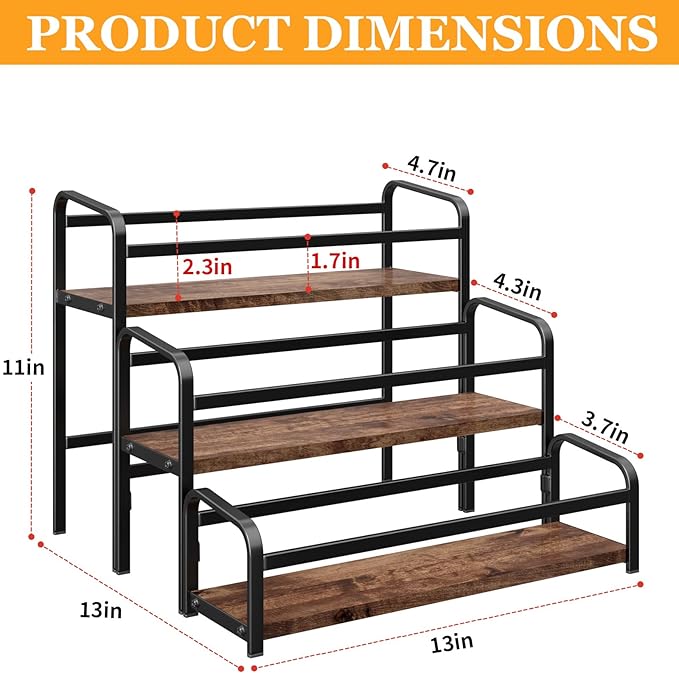 Coffee Syrup Organizer 3-Tier: Vintage Coffee Syrup Rack 12 Bottles Capacity, Free-Installation Coffee Station, Wine Rack for Countertop, Tiered Spice Racks for Cabinet, Bottle Display Shelf