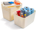 IRIS USA 24 Qt. Plastic Basket Storage Bins with Lids, Large, 4-Pack, Stackable Lidded Storage Organizer Bins for Kitchen, Bathroom and Bedroom, Off White