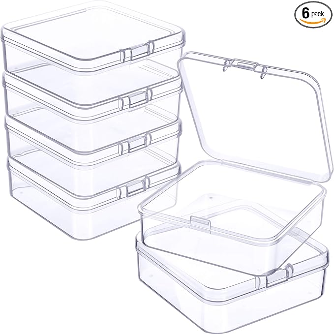 Jetec 6 Pieces Mini Plastic Clear Beads Storage Containers Box for Collecting Small Items, Beads, Jewelry, Business Cards, Game Pieces, Crafts(2.9 x 2.9 x 1 Inch)
