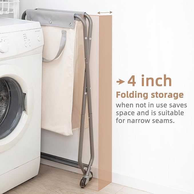 STORAGE MANIAC Collapsible Laundry Hamper with Wheels, Rolling Laundry Basket, Heavy Duty Cloth Sorter with Removable Bag, Folding X Frame Clothes Organizer Cart for Easy to Store, 1 Section