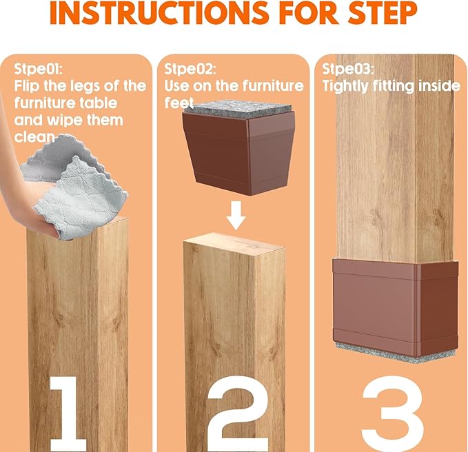 Rectangle Chair Leg Protectors for Hardwood Floors,16 PCS Silicone Covers to Protect Wood Tile Floors Felt Pads Furniture Leg Caps Reduce Noise. Easy to Move.(Brown,0.75 x 1.25 Inch,Rectangle)