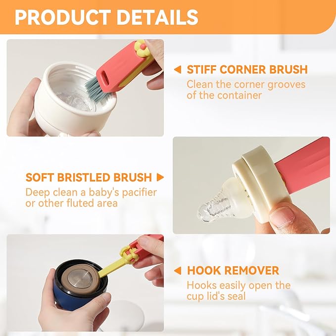 3 in 1 Cup Lid Gap Cleaning Brush Set, Multifunctional Bottle Clean-ing Brush, Cup Lid Gap Cleaner, Home Kitchen Crevice Cleaning Brush Tools (Red)