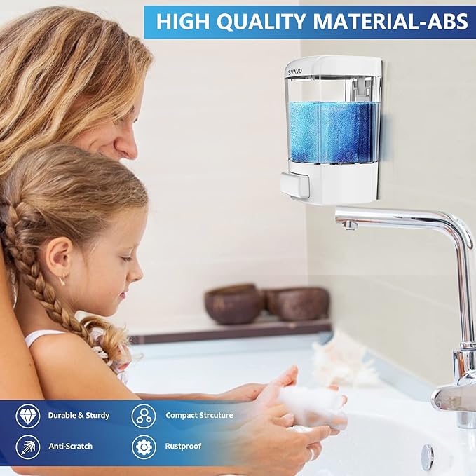 SVAVO Wall Mounted Soap Dispenser Kitchen Bathroom Manual Soap Dispenser Refillable Hand soap Dispenser for Liquid Contianers Shampoo Gel Chamber for Household Commerical 23.7oz (700ml) ABS
