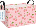 LANGYASHAN Rectangular Storage Bin Collapse Canvas Fabric Cartoon Storage Basket with Handles for Organizing Home Kitchen Boys and Girls Toys Office Closet Shelf Baskets (Rec Pink Cherry)