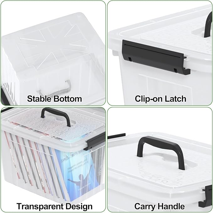 Yuright 20 Quart Clear Lidded Storage Bins, Plastic Organizing Box with Handle, 4 Pack
