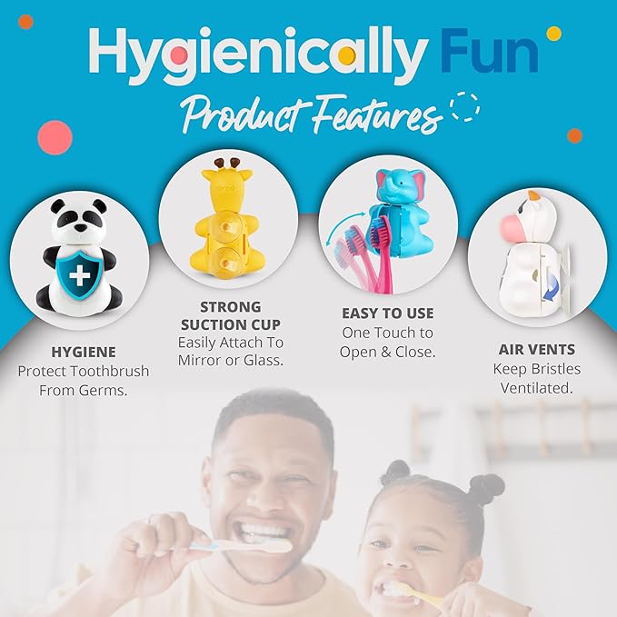 Flipper Fun Animal Pig Toothbrush Cover – Kids Toothbrush Holder with Cover – Toothbrush Holders for Bathrooms - Suction Cup Toothbrush Holder