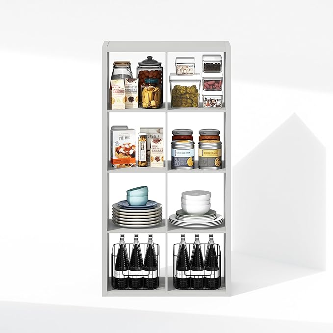 Furinno Cubic Closet Organizers and Storage, 8-Cube Closet Organizer, Open Shelf Closet Storage, Extra Thick Frame for Wardrobe, Bedroom, Living Room, Light Grey