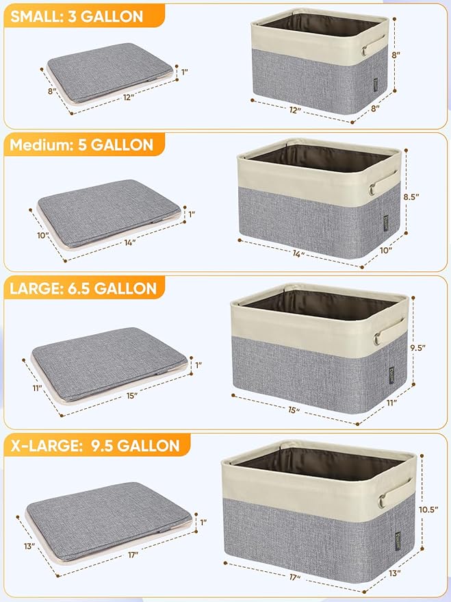 BALEINE 4 Pack Fabric Storage Bins for Shelves, Linen Storage Baskets for Organizing, Decorative Closet Bins for Clothes, Home (Grey, 15"x11"x9.5")