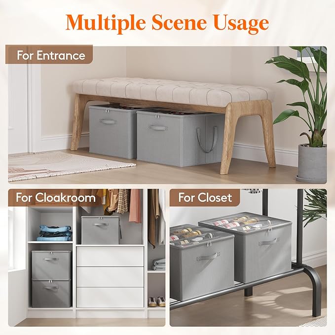 Lifewit Shoe Storage Organizer for Closet, Fabric Large Shoe Box Storage Containers with Clear Cover, Foldable Bins for Boots Heels Sneakers Fits 36-48 Pairs (Each 12-16 Pairs) 3 Pack Light Gray