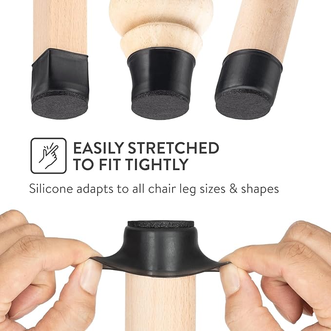 Aneaseit Chair Leg Floor Protectors - 8 pcs Black - Felt Bottom Silicone Pads for Hardwood Floors & Furniture Feet - Rubber Caps for Chairs - X-Large