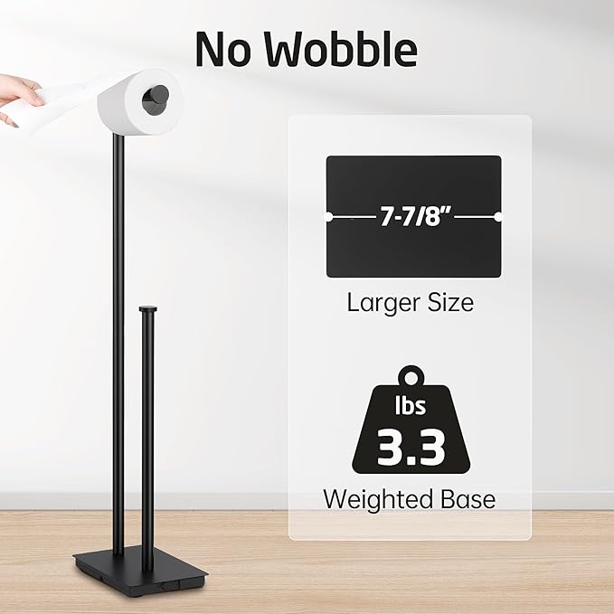 KES Freestanding Toilet Paper Holder with Reserve for Bathroom with Weighted Base, Modern Tissue Roll Holder Stand 29" H, SUS304 Stainless Steel Rustproof Matte Black, BPH286S1B-BK