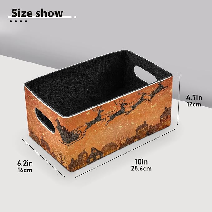Christmas Check Elk Blue Closet Storage Bins 2 Pcs Felt Open Home Storage Containers Organizer with Handles Collapsible Shelf Basket for Home Office Craft Room Classroom Fabric