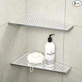 Bernkot Corner Shower Shelf 12" Polished 304 Stainless Steel Recessed Trapezoid Grout in Shelves with Grid Design Bathroom Shelf Racks for Tiled Wall, 2 Pack