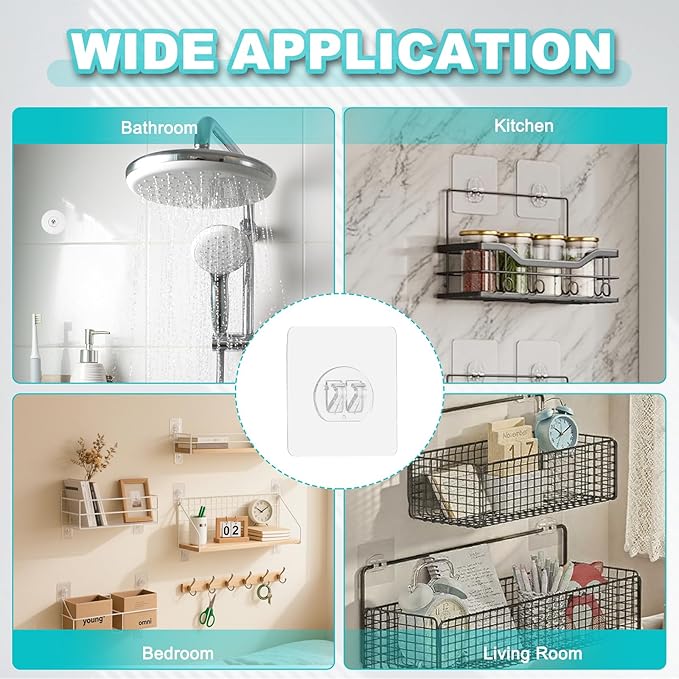 uxcell 16Pcs Shower Caddy Adhesive Replacement, 2.4x2.4 Round No Drilling Shower Caddy Hook Waterproof Adhesive Wall Hooks for Bathroom Soap Holder Kitchen Racks, Clear 1 Hook