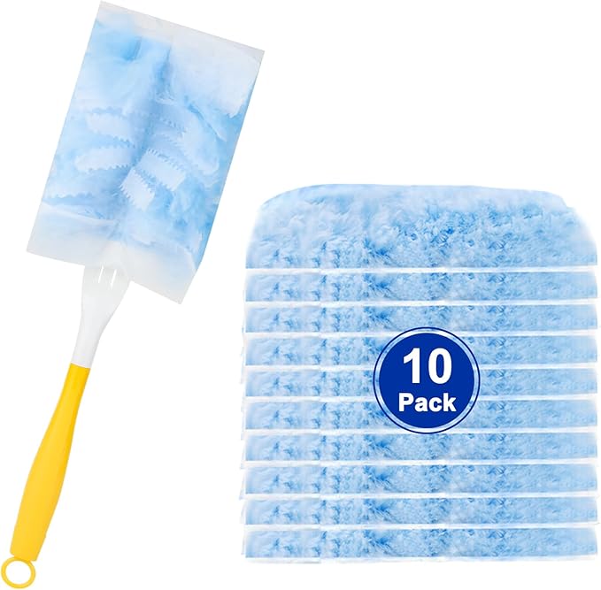 Duster Refill for Cleaning with 1 Handles, Heavy Duty Disposable Duster Kit Unscented Replacement Head Dust Removal Brush for Electronics, Furniture, Blinds, Ceiling Fans, Walls (10pack)