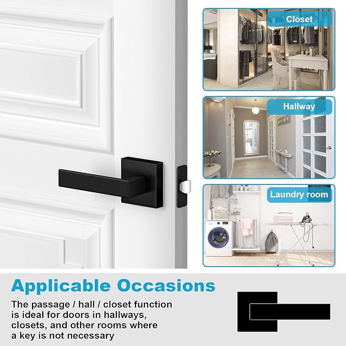 Estmoon 8 Pack Passage Door Handles Matte Black Door Levers, Interior Door Knobs Square Heavy Duty Non-Locking Handlesets Hall Closet Handles