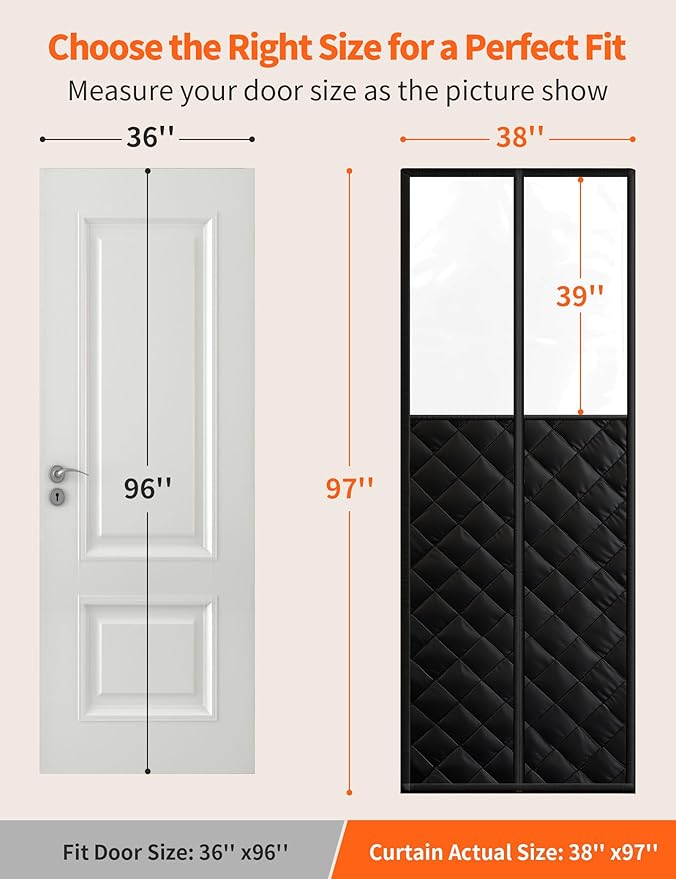 Magnetic Thermal Insulated Door Curtain for 36"x 96" Doors, Visible Door Cover for Heat Insulation, Magnetic Closure Thick Blanket for Doorway to Keep Warm in Winter Cool in Summer