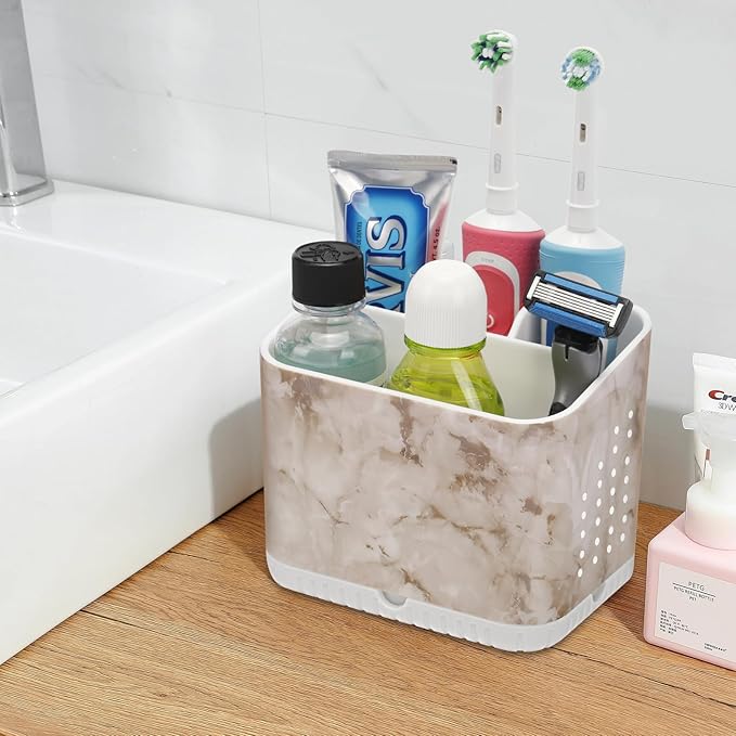 Toothbrush Holders for Bathrooms, Kids Electric Toothbrush and Toothpaste Holder, Toothbrush Caddy Organizer, 4 Slots Tooth Brushing Stand for Bathroom Organizer Countertop (White Marble)