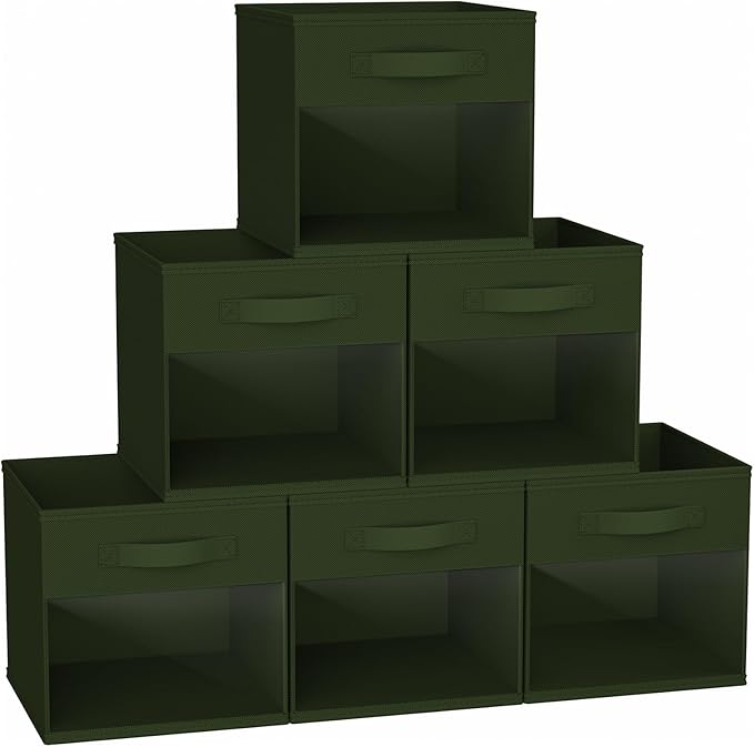 DIMJ Cube Bins, 12.2-Inch Storage Bins Cubes with Window, 6 Packs Collapsible Storage Bins with Handles, Closet Storage Baskets for Organizing Living Room, Office, 6 Pack,Green