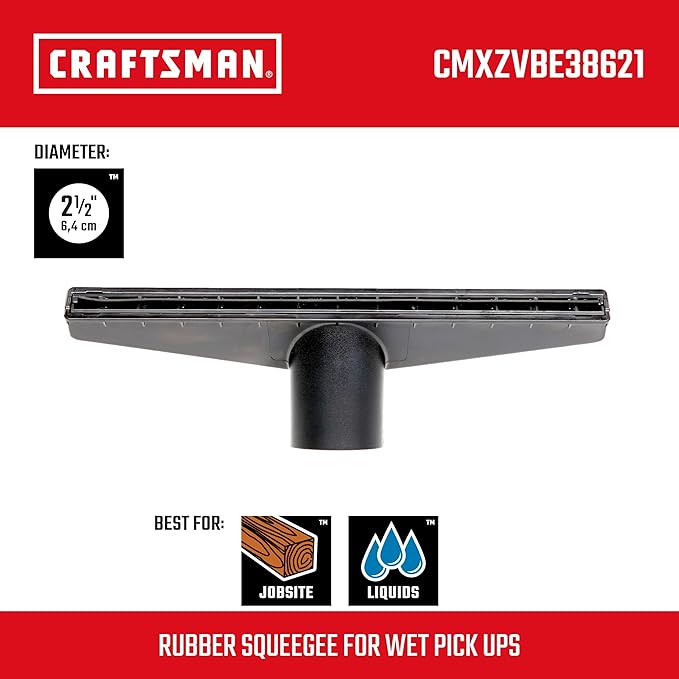 CRAFTSMAN CMXZVBE38621 2-1/2 in. Wet Nozzle Wet Dry Vac Attachment, Industrial-Grade Shop Vacuum Accessory for Cleaning Larger Liquid Messes, Fits 2-1/2 in. Hose Diameter
