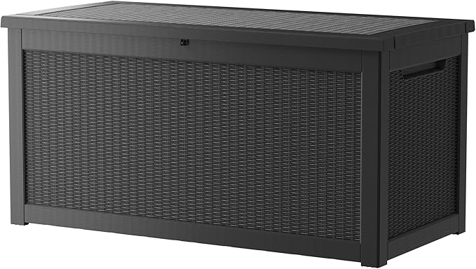 Outdoor Storage Box Waterproof, 320 Gallon Large Lockable Deck Box, Patio Storage Bin Bench for Pool Accessories Cushion Furniture, Garden Tools, UV-Resistant Outside Delivery Black