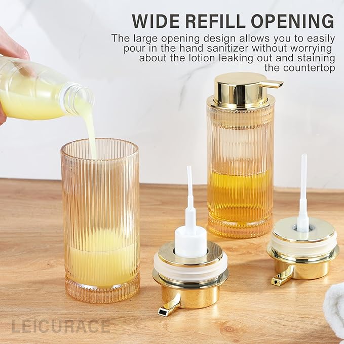 Glass Liquid Soap Dispenser, Refillable Liquid Dispenser with Gold Pump, Hand Soap Dispenser for Bathroom Kitchen, Modern Home Bathroom Kitchen Decor （Liquid Type/Clear）