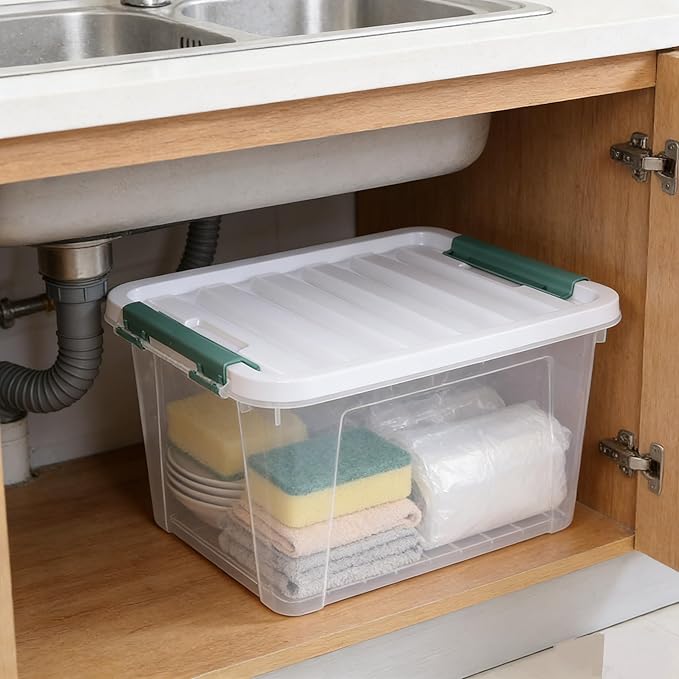 Parlynies 4-Pack Latching Box, Storage Bins with Lids, Clear Plastic, 20 Quart, Heavy-Duty Organizing Containers for Closet, Bathroom, and Office