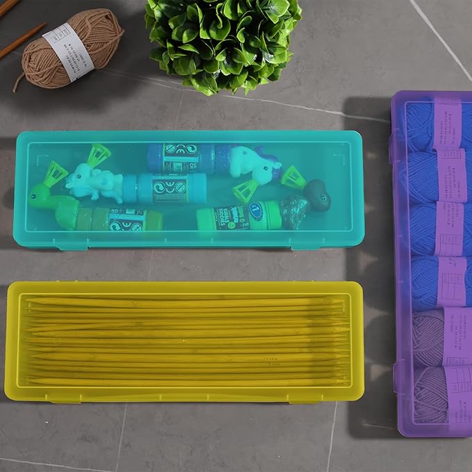 novelinks Plastic Clear Storage Containers for Organizing, Craft Storage Organizers and Stackable Storage Bins with Lids for Pencil Box, Bead, Cookie Cutter, Board Game (6 Pack Large -Color)
