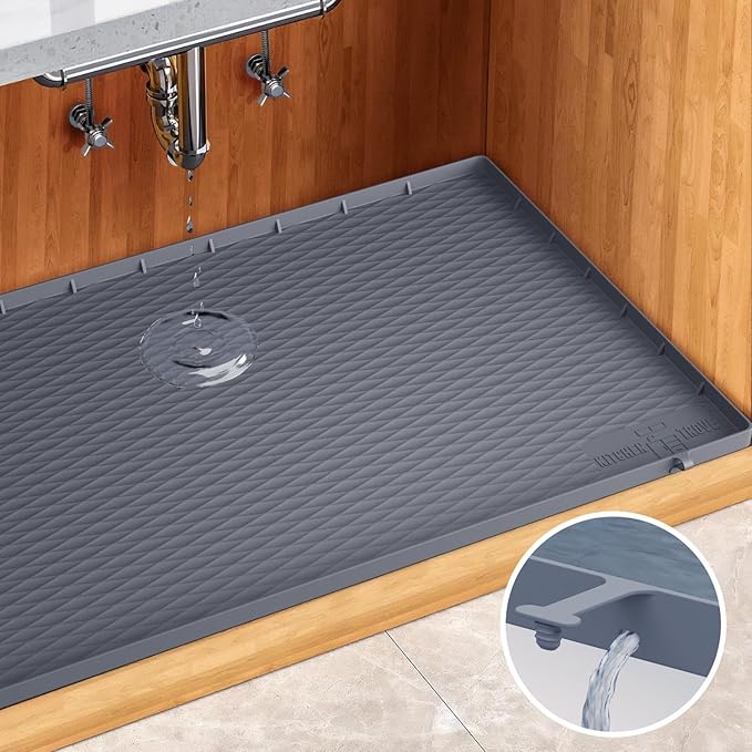 Heavy Duty Under Sink Mat for Kitchen Waterproof 34" x 22" Silicone Under Sink Tray with Raised Edges for Kitchen & Bathroom - Kitchen Cabinet Organizers and Storage Sink Drip Tray