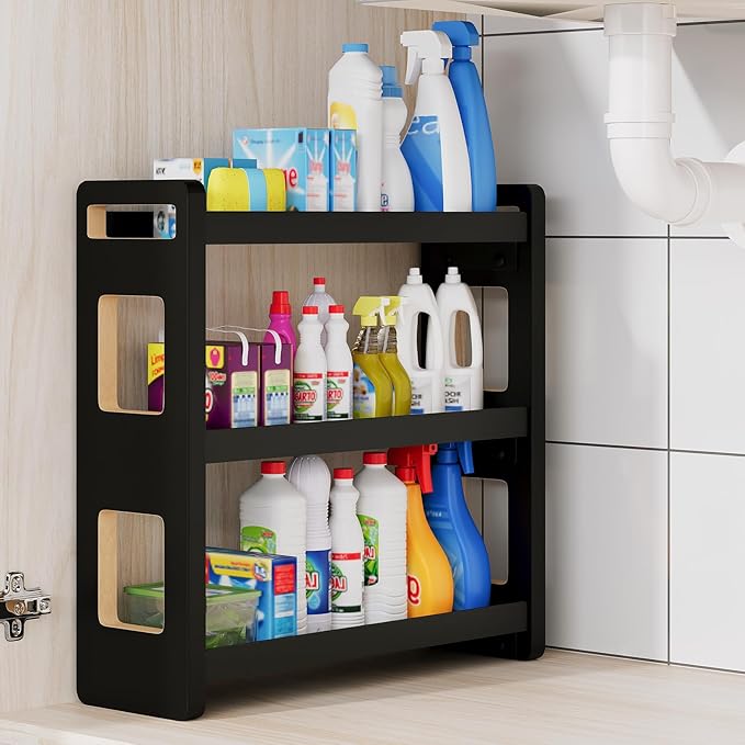 Bathroom Counter Organizer,Bathroom Counter Shelf,Bathroom Organizers,Under Sink Organizer,Cologne Organizer For Men,Cologne Cabinet,Spice Rack Organizer for Cabinet,Gifts(Black 3 Tier)