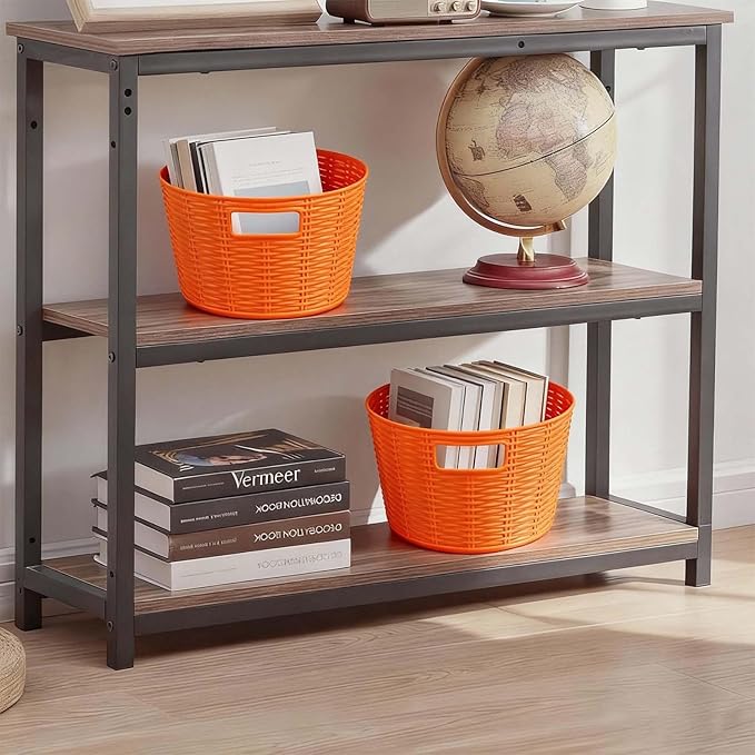 12-Pack Plastic Storage Baskets, Stackable & Nestable Organizer Bins for Toys, Clothes, Home (Orange - Circular)