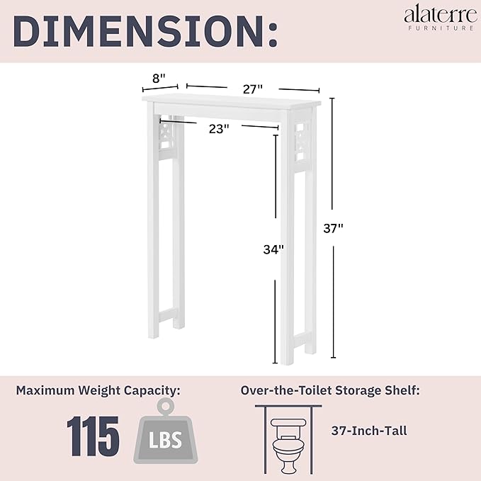 Derby Over-the-Toilet Storage Shelf – 37" Tall Bathroom Space Saver with Fixed Shelf & Open Gridwork Design – Modern Freestanding Organizer for Toiletries & Towels by Alaterre Furniture (White)