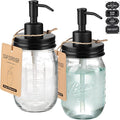 SheeChung 16 Oz Mason Jar Liquid Soap Dispenser, Glass Hand Soap Dispenser, Stainless Steel Pump Lid, Refillable Lotion Dispensers for Bathroom Countertop Kitchen (2, Black)