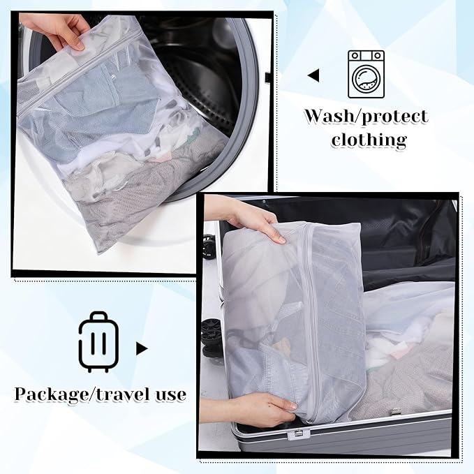 2 Pcs Mesh Laundry Bags 24 x 20inch Washing Delicate Bags with Zipper Mesh Lingerie Wash Bag for Washing Machine Blanket Dress Underwear Hosiery Sweater Blouse